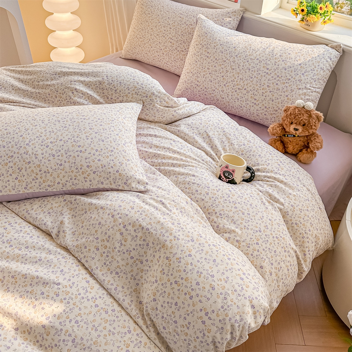 91家纺网 家纺一手货源 找家纺 梦庭帛美 2026新款云朵A类三层纱印花四件套（提供买家秀） 花千朵