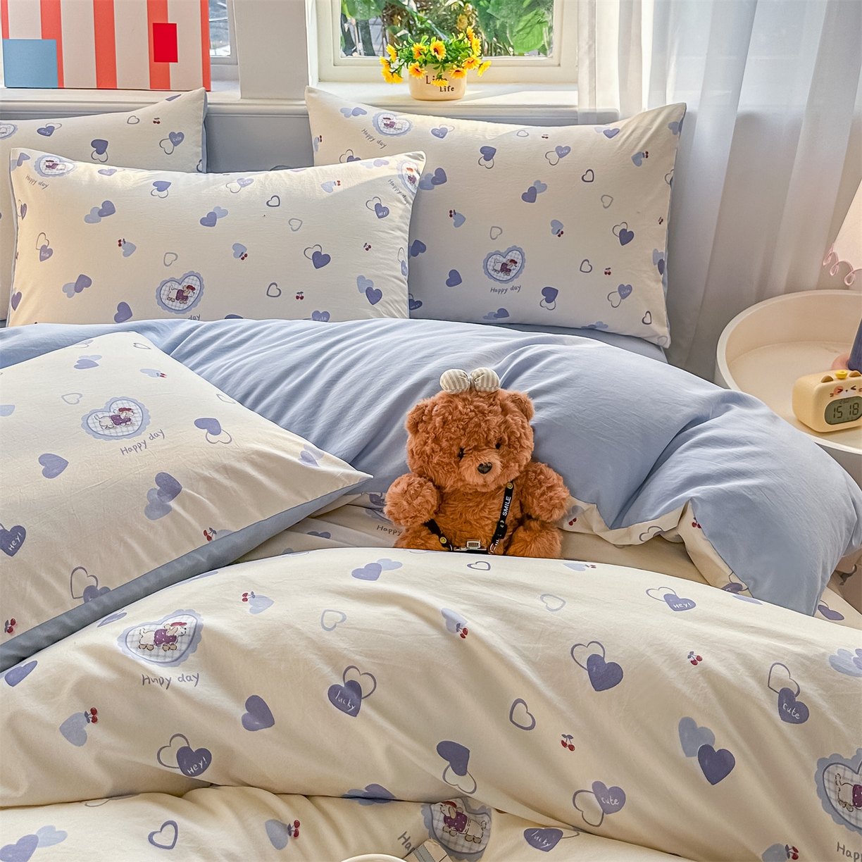 91家纺网 家纺一手货源 找家纺 梦庭帛美 2026新款云朵A类三层纱印花四件套（提供买家秀） 甜心狗