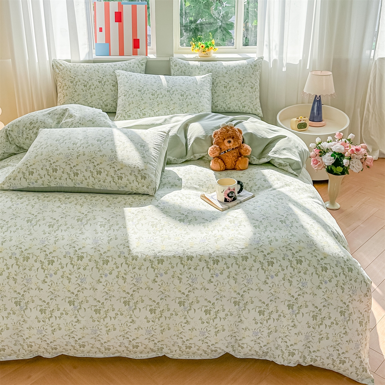 91家纺网 家纺一手货源 找家纺 梦庭帛美 2026新款云朵A类三层纱印花四件套（提供买家秀） 知否咖