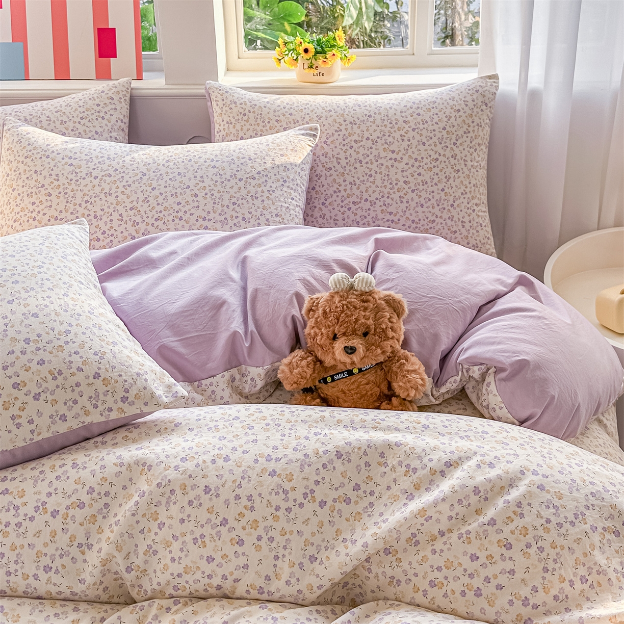 91家纺网 家纺一手货源 找家纺 梦庭帛美 2026新款云朵A类三层纱印花四件套（提供买家秀） 花千朵