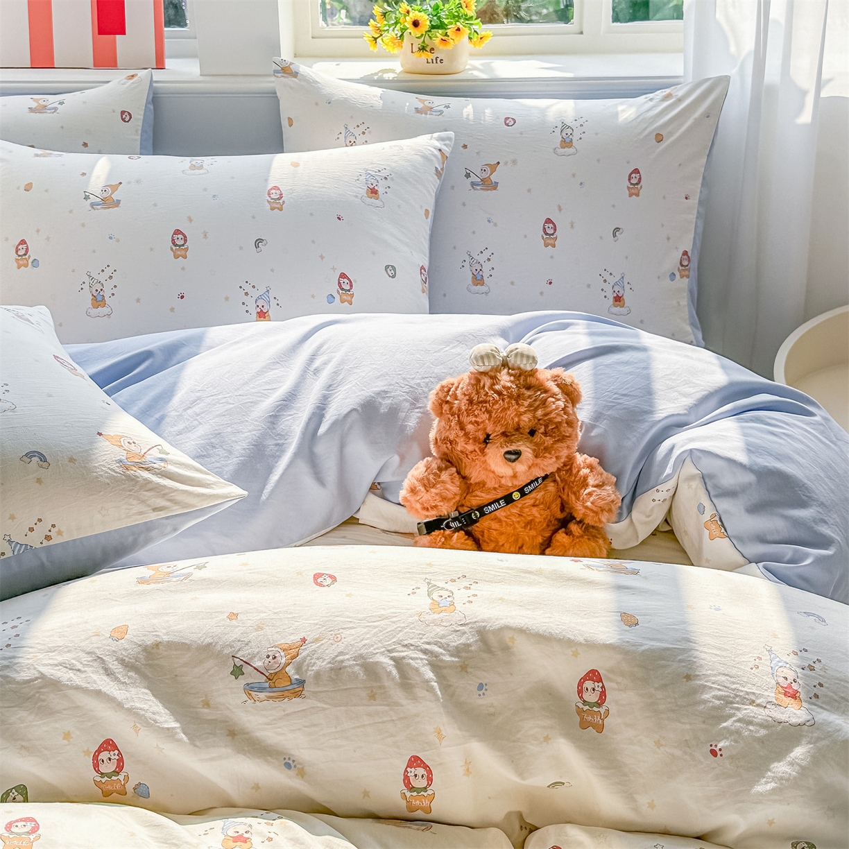 91家纺网 家纺一手货源 找家纺 梦庭帛美 2026新款云朵A类三层纱印花四件套（提供买家秀） 星星人