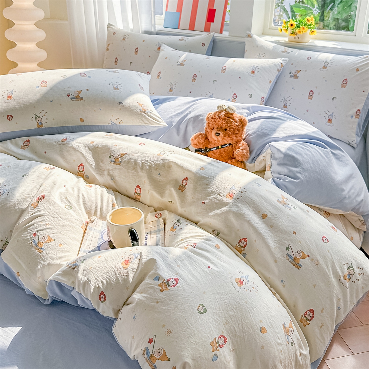 91家纺网 家纺一手货源 找家纺 梦庭帛美 2026新款云朵A类三层纱印花四件套（提供买家秀） 星星人