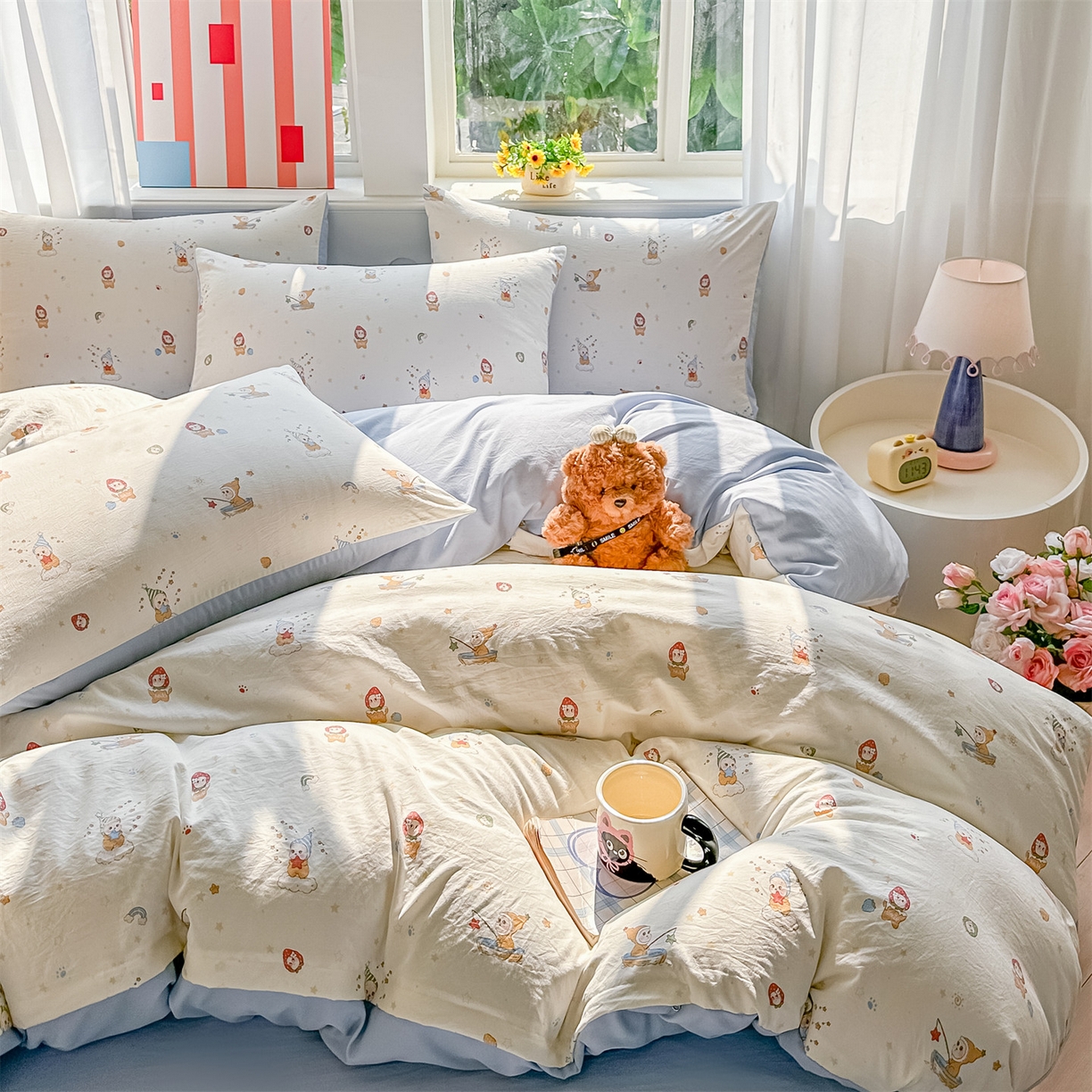 91家纺网 家纺一手货源 找家纺 梦庭帛美 2026新款云朵A类三层纱印花四件套（提供买家秀） 星星人