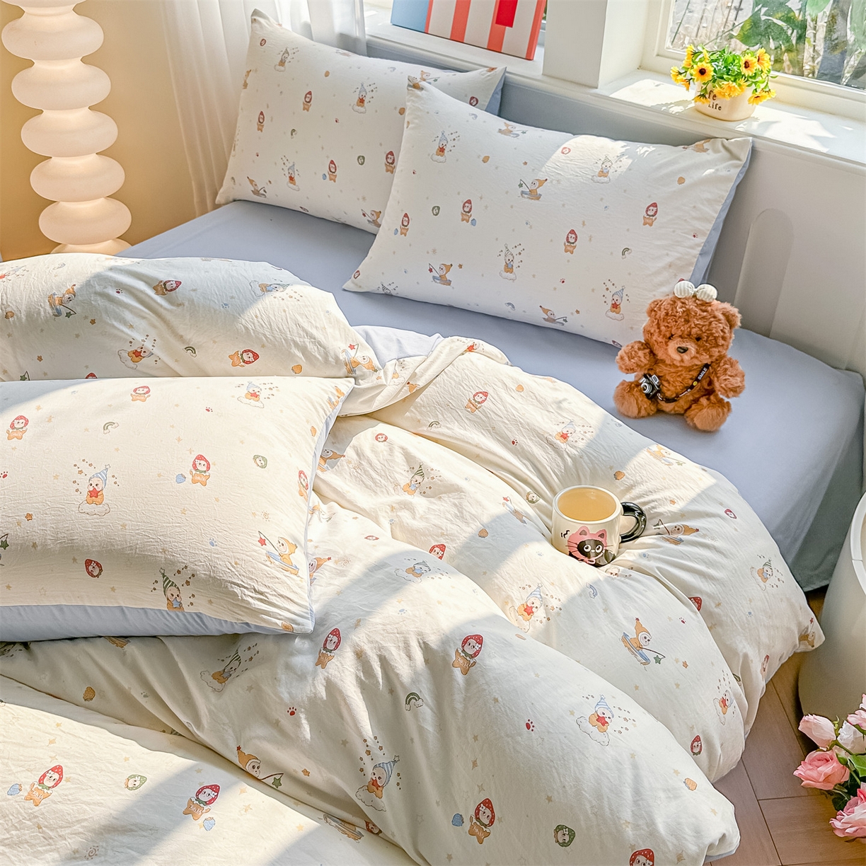 91家纺网 家纺一手货源 找家纺 梦庭帛美 2026新款云朵A类三层纱印花四件套（提供买家秀） 星星人