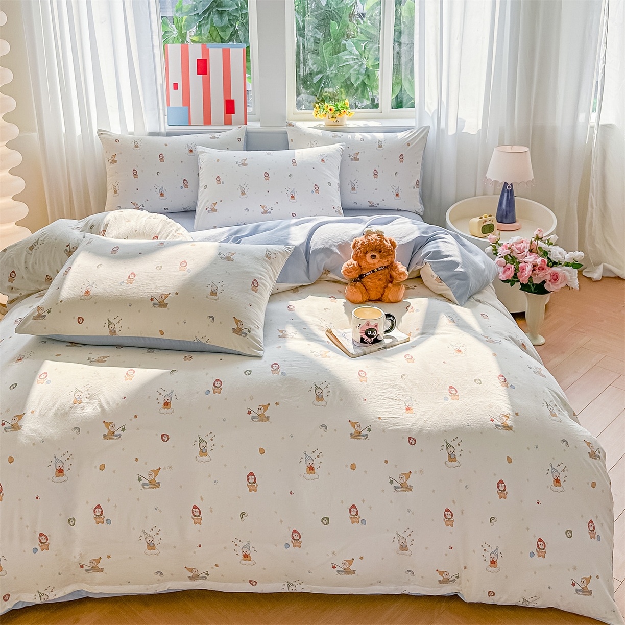 91家纺网 家纺一手货源 找家纺 梦庭帛美 2026新款云朵A类三层纱印花四件套（提供买家秀） 星星人