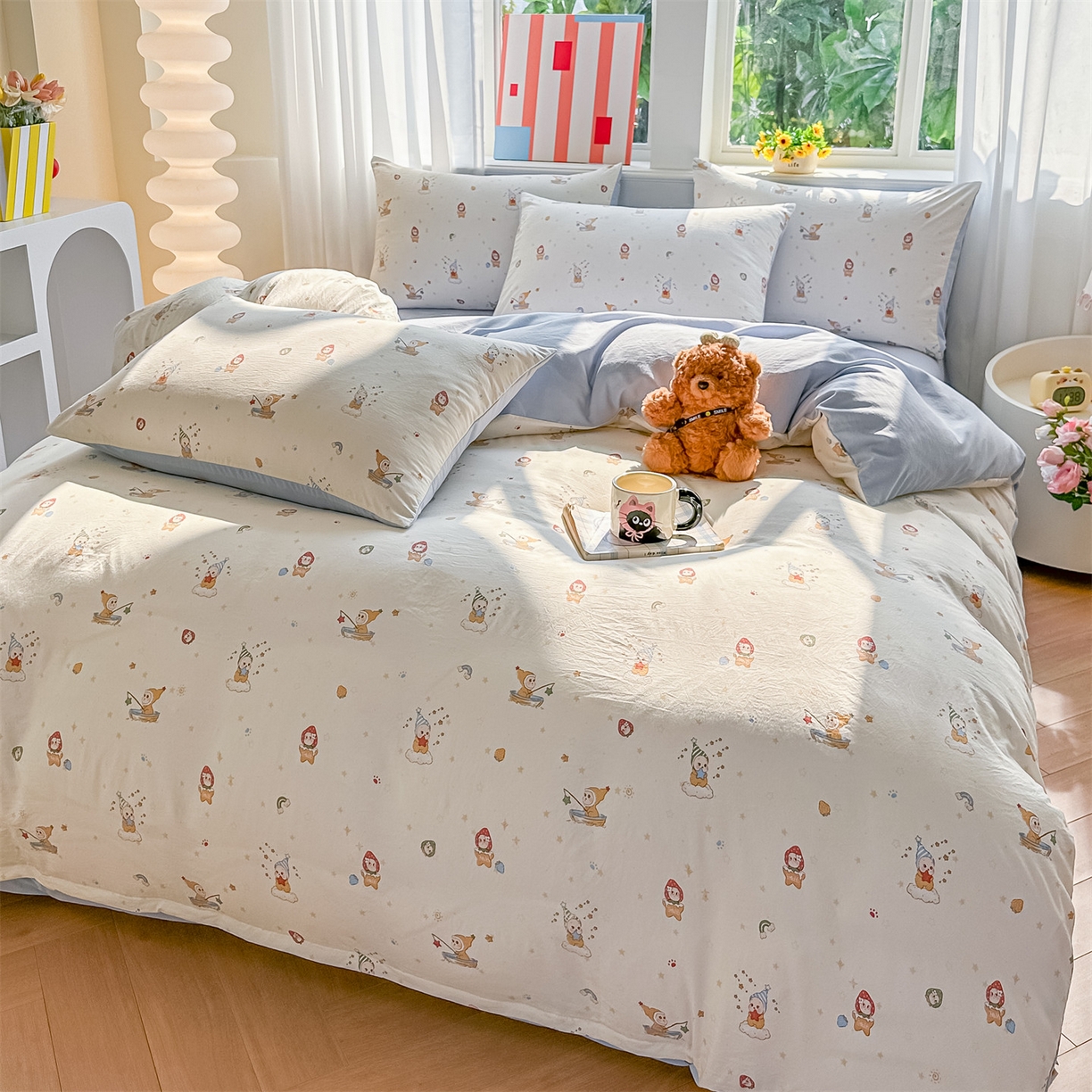 91家纺网 家纺一手货源 找家纺 梦庭帛美 2026新款云朵A类三层纱印花四件套（提供买家秀） 星星人