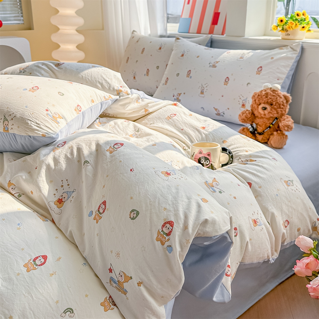 91家纺网 家纺一手货源 找家纺 梦庭帛美 2026新款云朵A类三层纱印花四件套（提供买家秀） 星星人