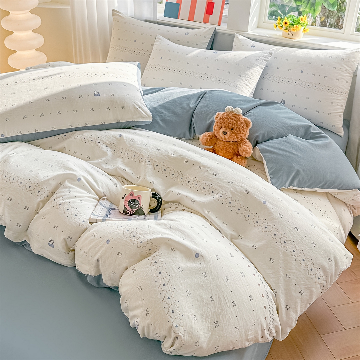 91家纺网 家纺一手货源 找家纺 梦庭帛美 2026新款云朵A类三层纱印花四件套（提供买家秀） 小情调