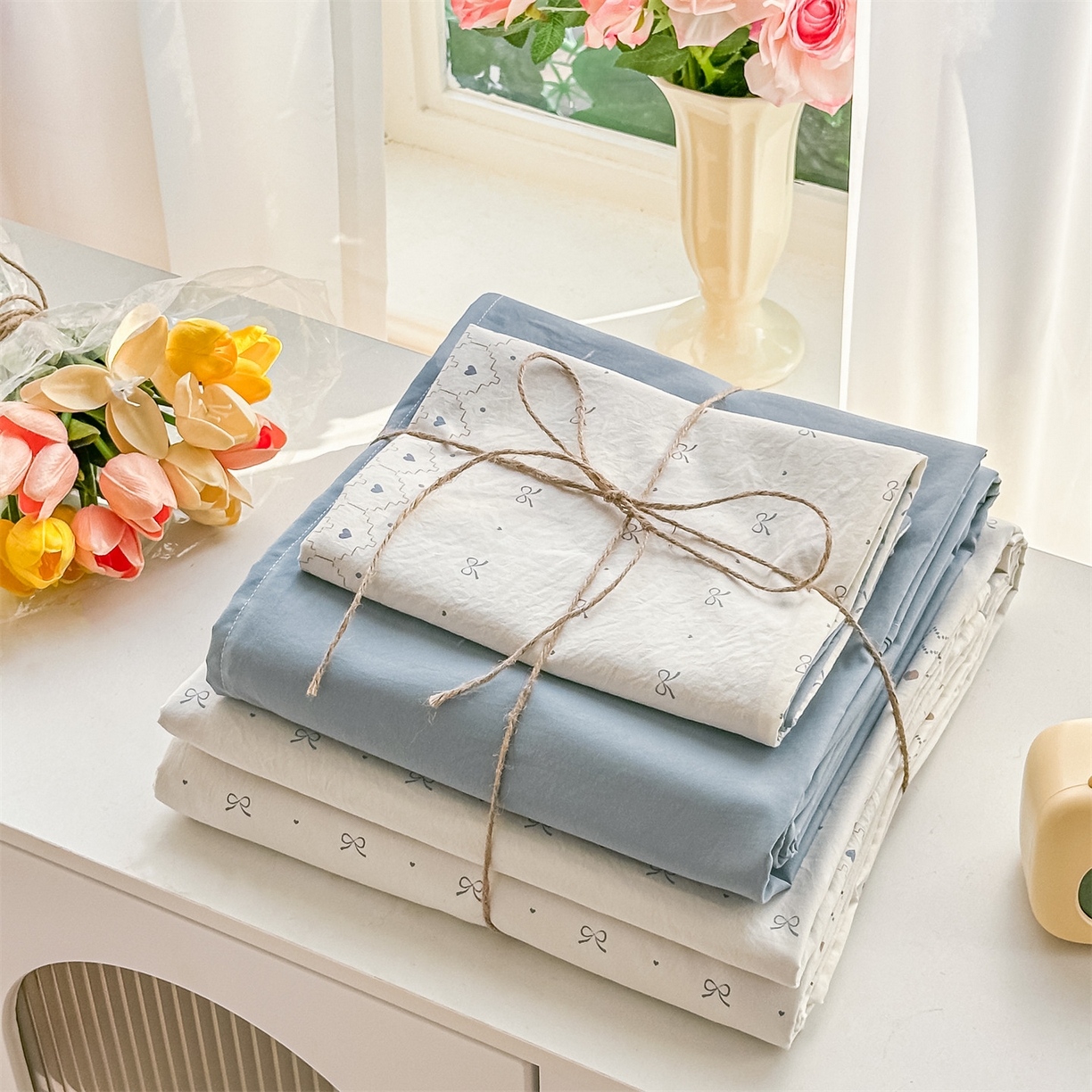 91家纺网 家纺一手货源 找家纺 梦庭帛美 2026新款云朵A类三层纱印花四件套（提供买家秀） 小情调