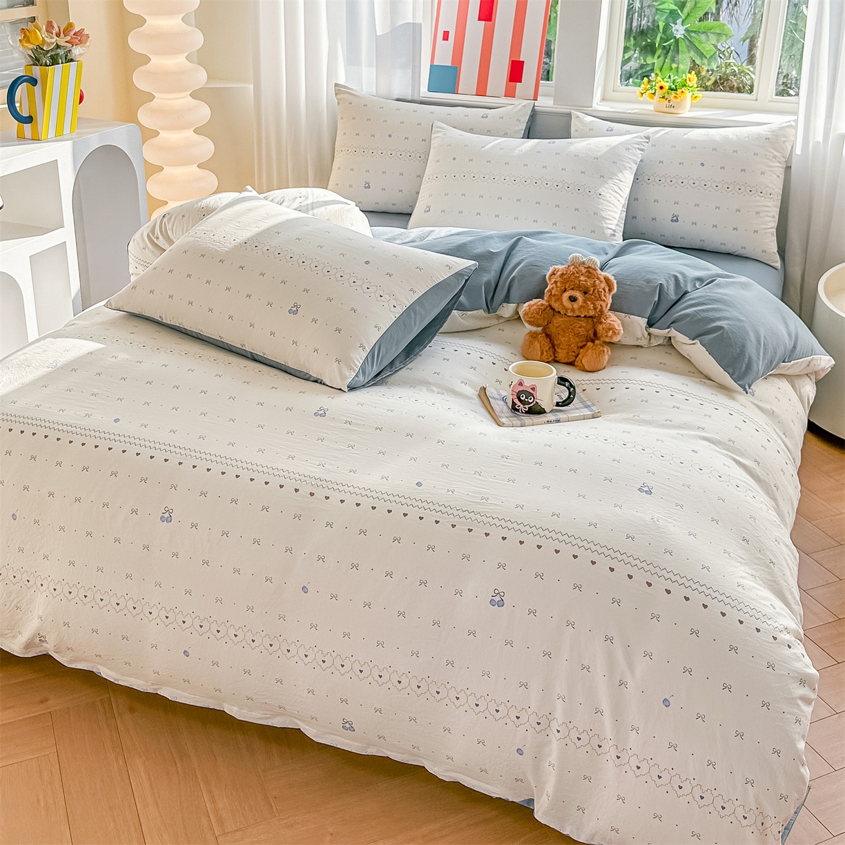 91家纺网 家纺一手货源 找家纺 梦庭帛美 2026新款云朵A类三层纱印花四件套（提供买家秀） 小情调