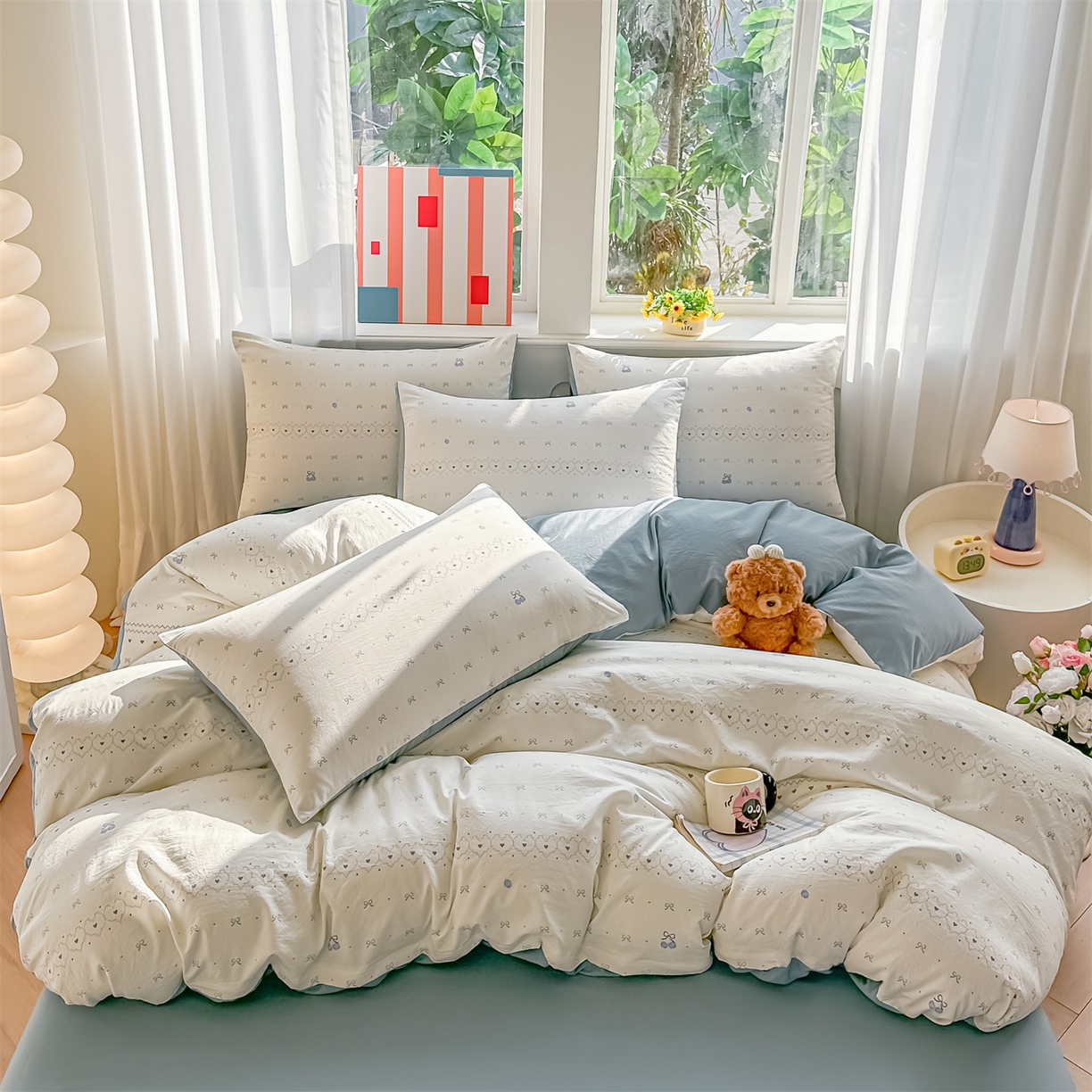 91家纺网 家纺一手货源 找家纺 梦庭帛美 2026新款云朵A类三层纱印花四件套（提供买家秀） 小情调