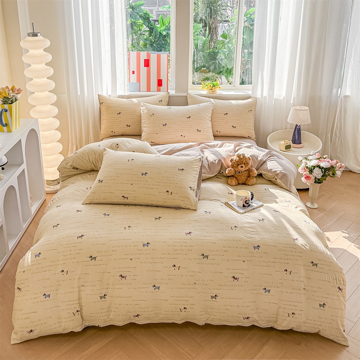 91家纺网 家纺一手货源 找家纺 梦庭帛美 2026新款云朵A类三层纱印花四件套（提供买家秀） 狗狗家族