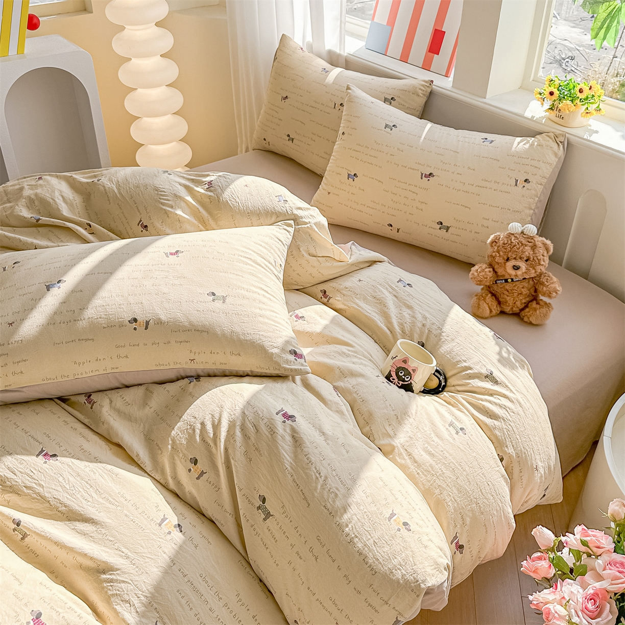 91家纺网 家纺一手货源 找家纺 梦庭帛美 2026新款云朵A类三层纱印花四件套（提供买家秀） 狗狗家族