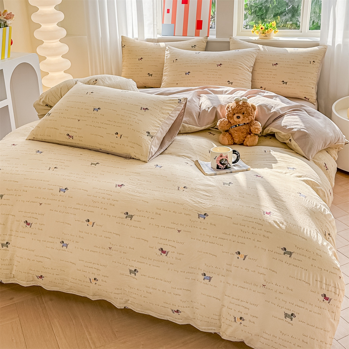 91家纺网 家纺一手货源 找家纺 梦庭帛美 2026新款云朵A类三层纱印花四件套（提供买家秀） 狗狗家族