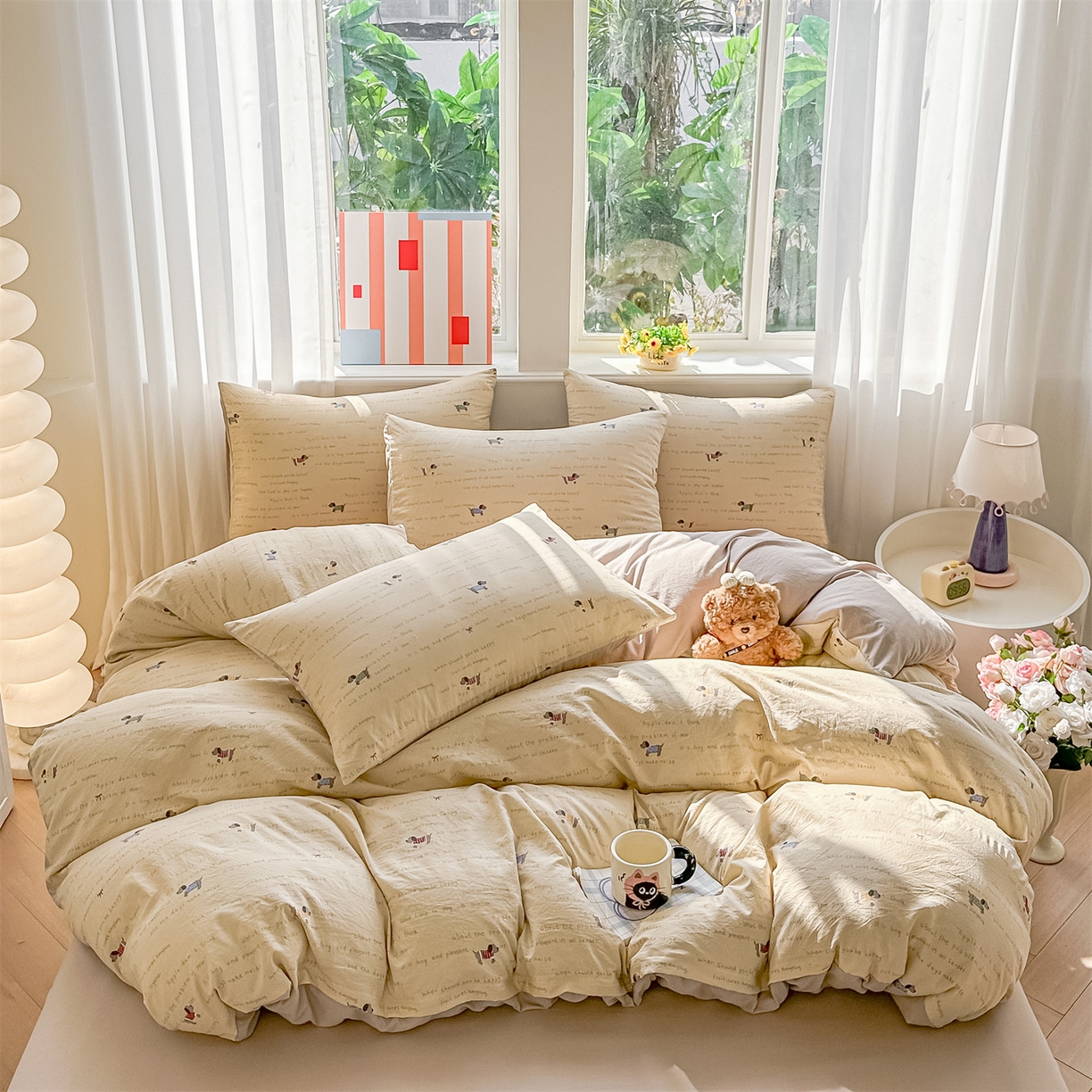 91家纺网 家纺一手货源 找家纺 梦庭帛美 2026新款云朵A类三层纱印花四件套（提供买家秀） 狗狗家族