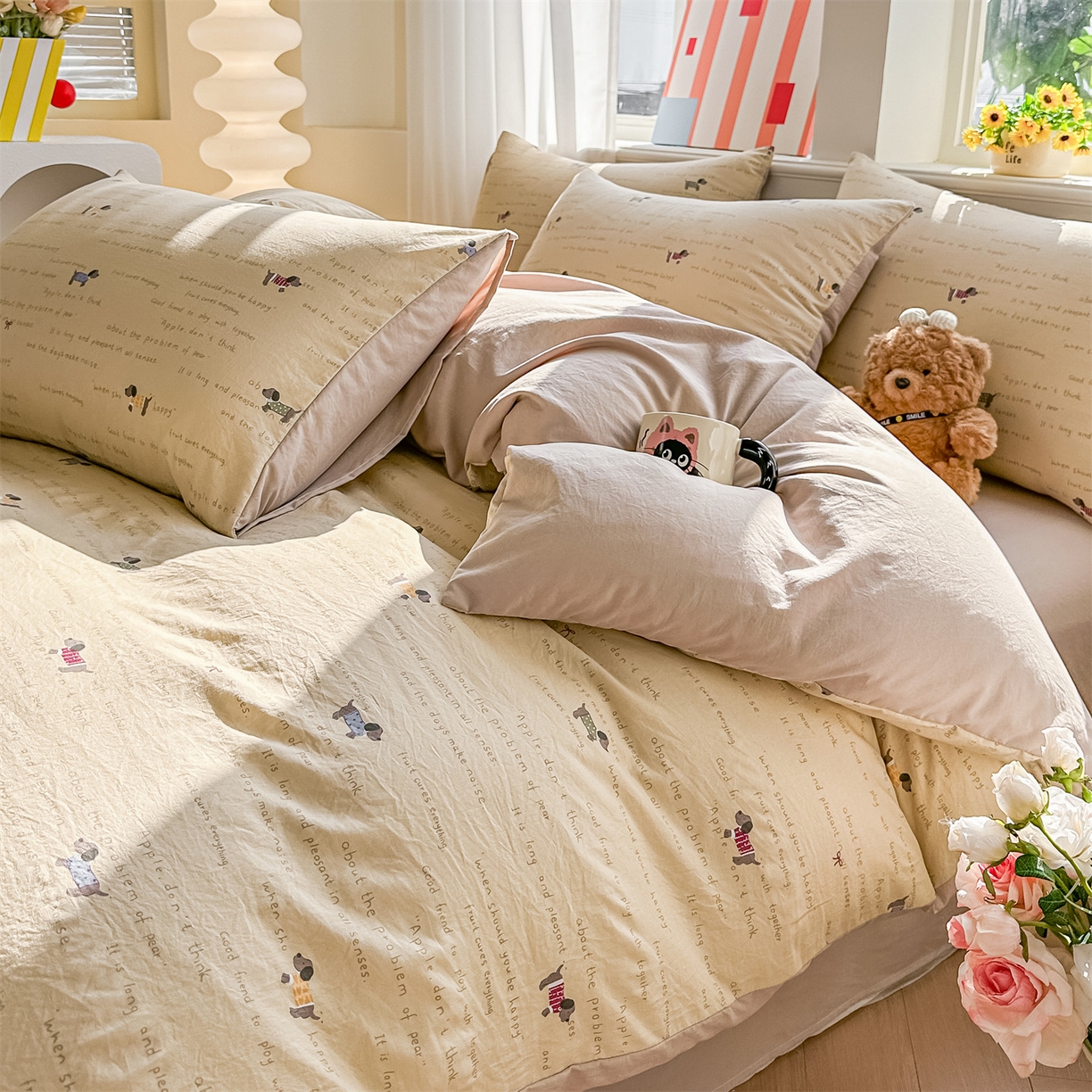 91家纺网 家纺一手货源 找家纺 梦庭帛美 2026新款云朵A类三层纱印花四件套（提供买家秀） 狗狗家族