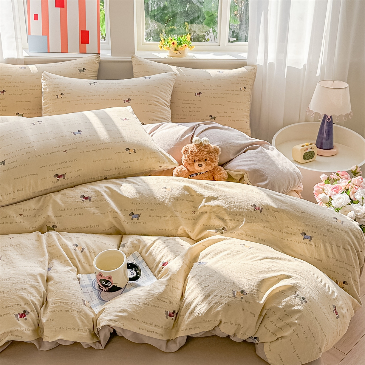 91家纺网 家纺一手货源 找家纺 梦庭帛美 2026新款云朵A类三层纱印花四件套（提供买家秀） 狗狗家族