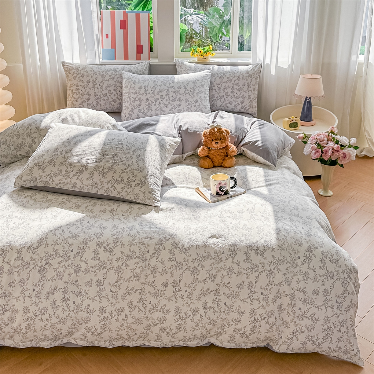 91家纺网 家纺一手货源 找家纺 梦庭帛美 2026新款云朵A类三层纱印花四件套（提供买家秀） 勒叶