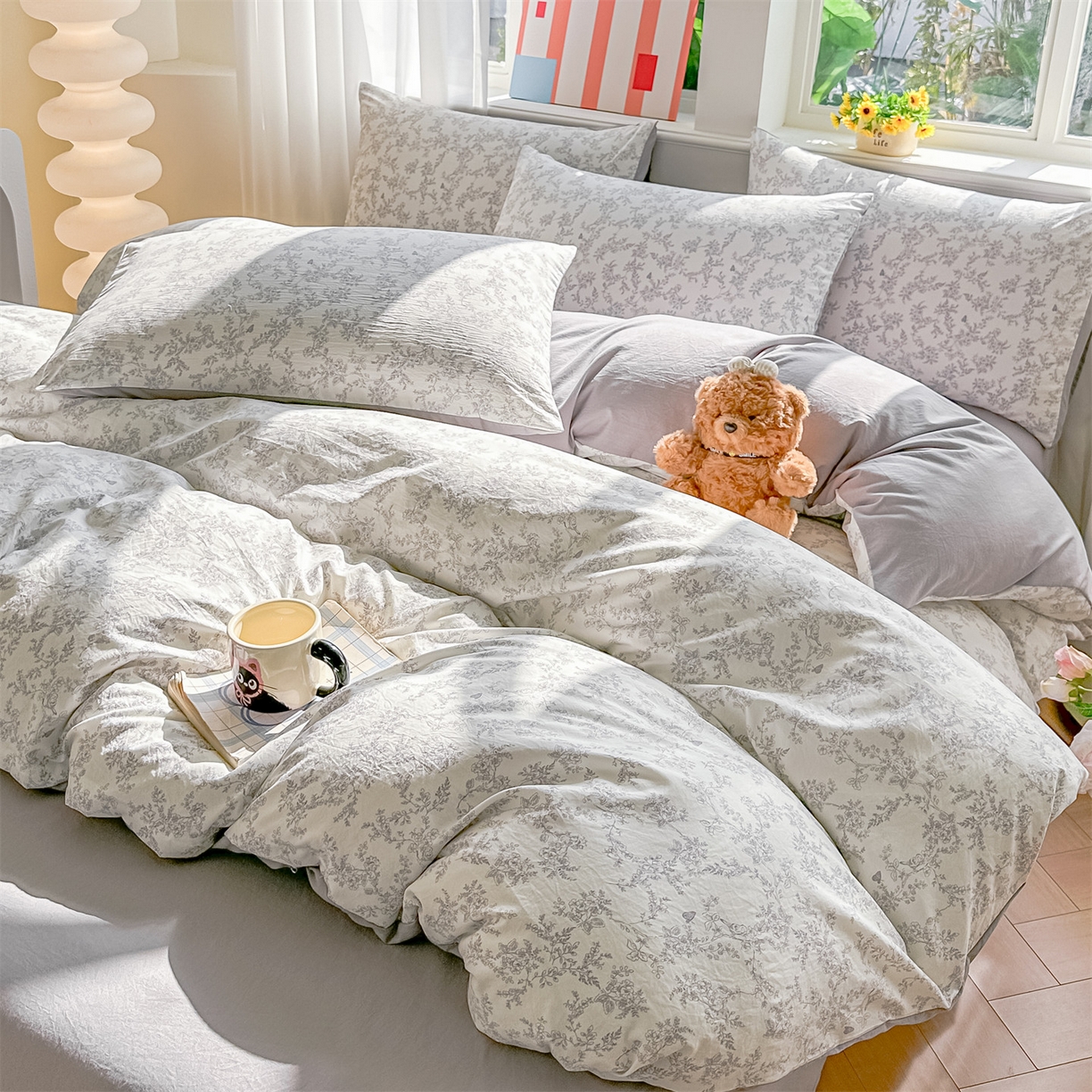 91家纺网 家纺一手货源 找家纺 梦庭帛美 2026新款云朵A类三层纱印花四件套（提供买家秀） 勒叶