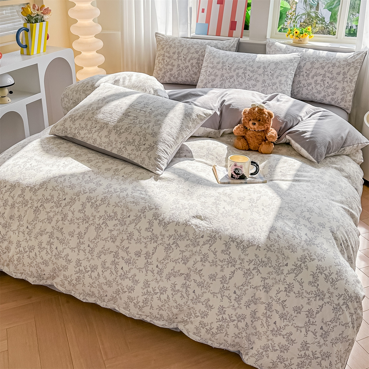 91家纺网 家纺一手货源 找家纺 梦庭帛美 2026新款云朵A类三层纱印花四件套（提供买家秀） 勒叶