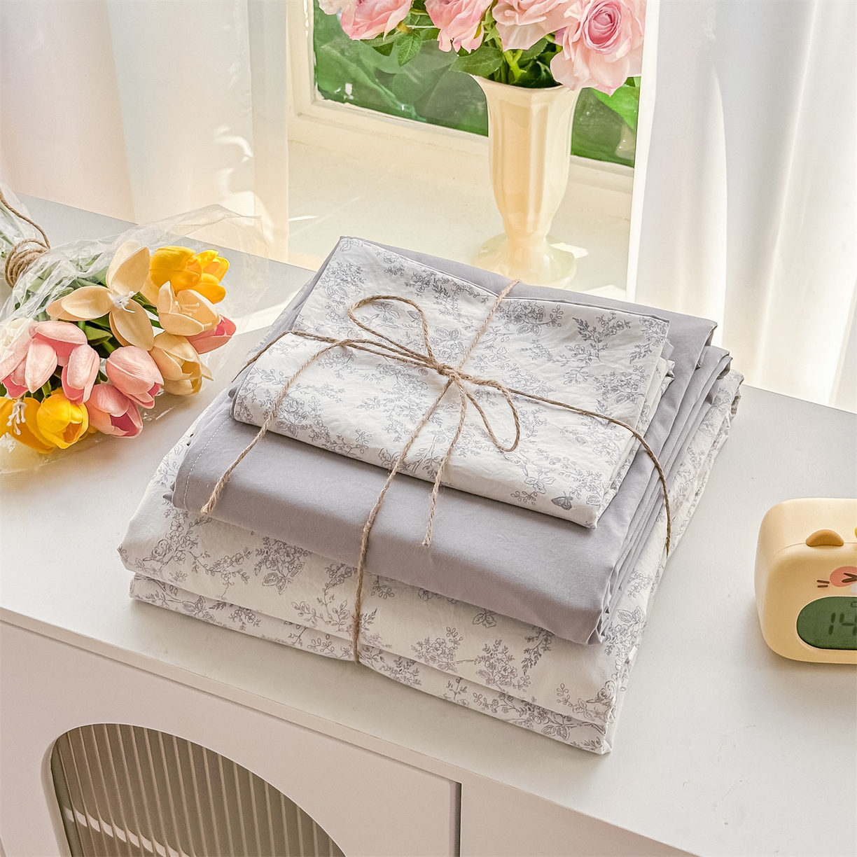 91家纺网 家纺一手货源 找家纺 梦庭帛美 2026新款云朵A类三层纱印花四件套（提供买家秀） 勒叶