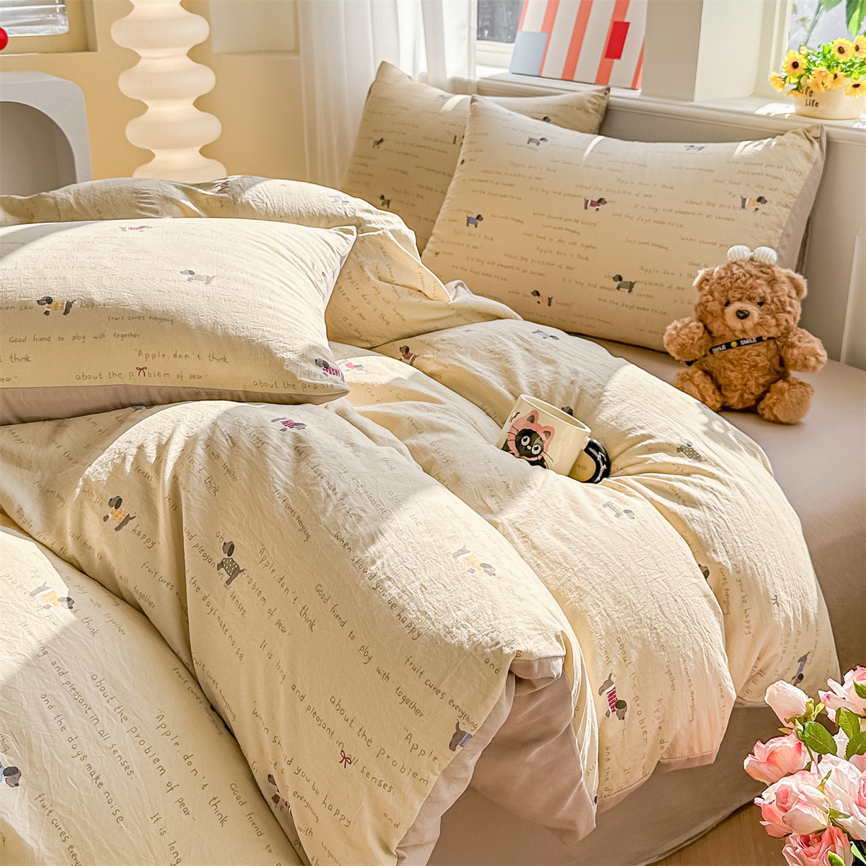 91家纺网 家纺一手货源 找家纺 梦庭帛美 2026新款云朵A类三层纱印花四件套（提供买家秀） 狗狗家族