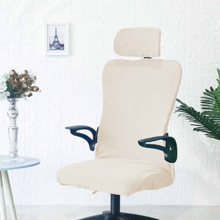 91家纺网 家纺一手货源 找家纺 壹零特色家纺 2025新款弹力玉米粒防水华夫格头枕椅套 豪华办公椅子套 奶白