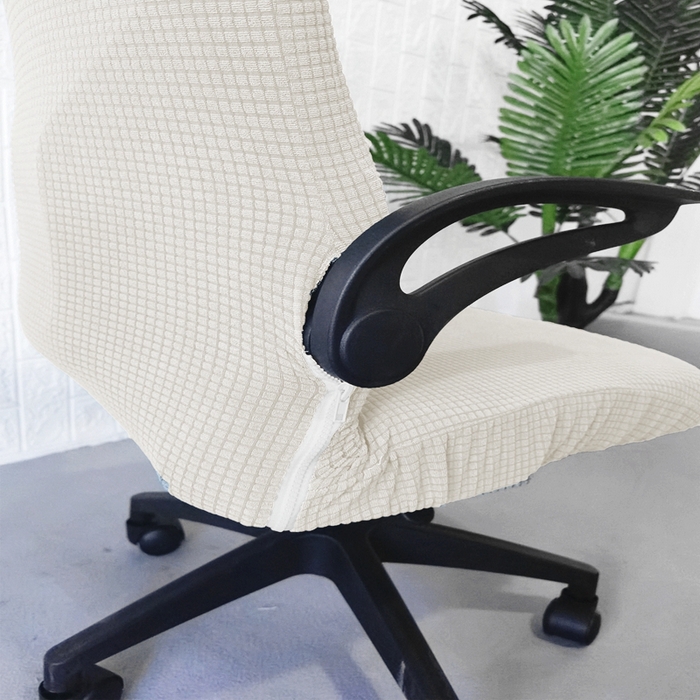 91家纺网 家纺一手货源 找家纺 壹零特色家纺 2025新款弹力玉米粒防水华夫格头枕椅套 豪华办公椅子套 奶白