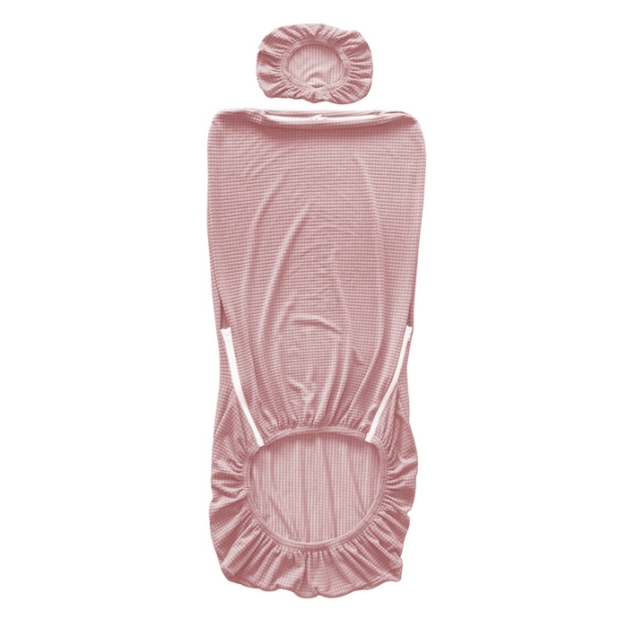 91家纺网 家纺一手货源 找家纺 壹零特色家纺 2025新款弹力玉米粒防水华夫格头枕椅套 豪华办公椅子套 藕粉