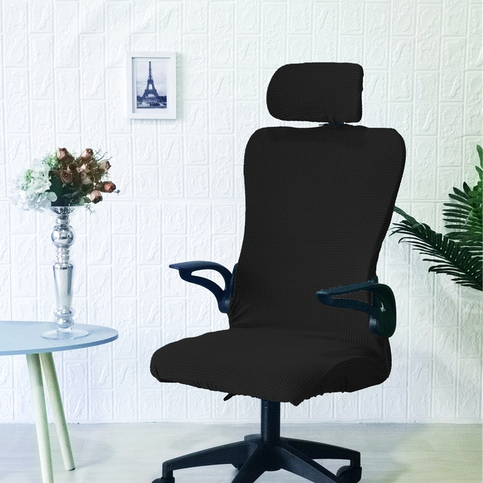 91家纺网 家纺一手货源 找家纺 壹零特色家纺 2025新款弹力玉米粒防水华夫格头枕椅套 豪华办公椅子套 黑色