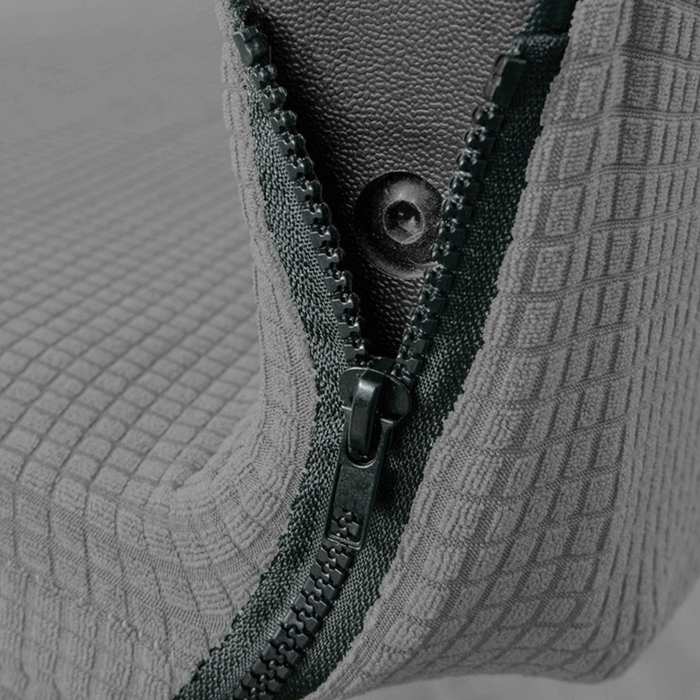 91家纺网 家纺一手货源 找家纺 壹零特色家纺 2025新款弹力玉米粒防水华夫格头枕椅套 豪华办公椅子套 中灰