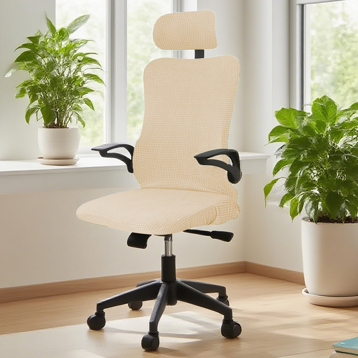 91家纺网 家纺一手货源 找家纺 （总）壹零特色家纺 2025新款弹力玉米粒防水华夫格头枕椅套 豪华办公椅子套