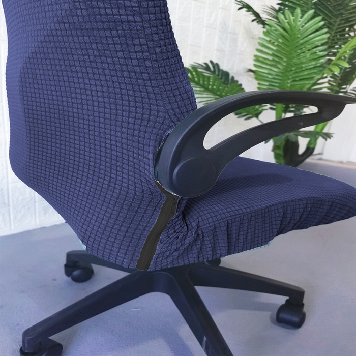 91家纺网 家纺一手货源 找家纺 壹零特色家纺 2025新款弹力玉米粒防水华夫格头枕椅套 豪华办公椅子套 藏青