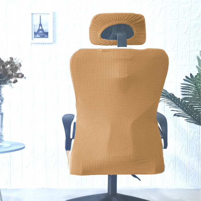 91家纺网 家纺一手货源 找家纺 壹零特色家纺 2025新款弹力玉米粒防水华夫格头枕椅套 豪华办公椅子套 奶茶色
