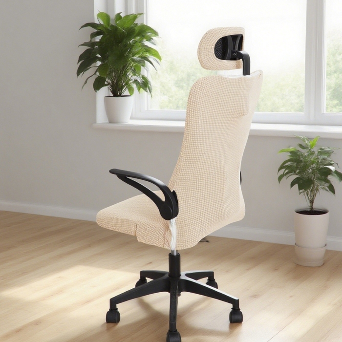 91家纺网 家纺一手货源 找家纺 壹零特色家纺 2025新款弹力玉米粒防水华夫格头枕椅套 豪华办公椅子套 米黄