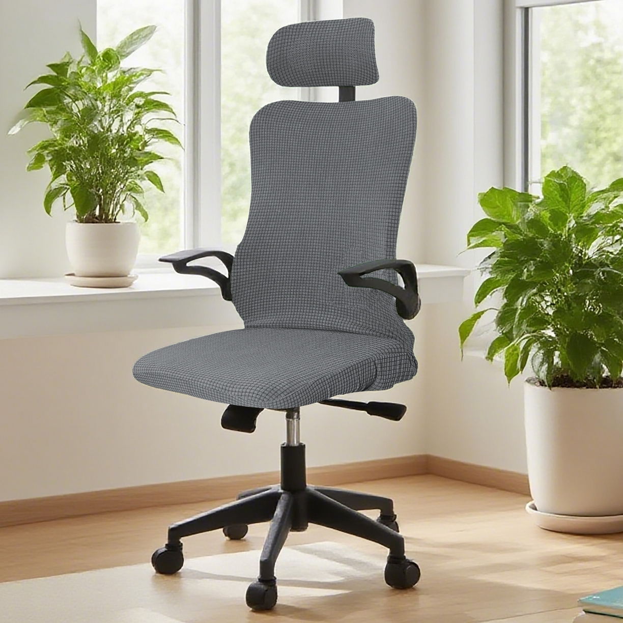 91家纺网 家纺一手货源 找家纺 （总）壹零特色家纺 2025新款弹力玉米粒防水华夫格头枕椅套 豪华办公椅子套