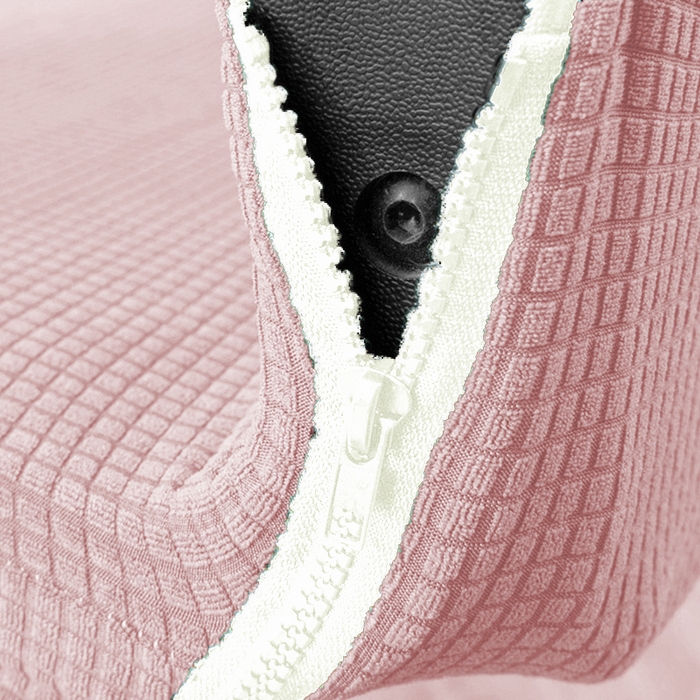 91家纺网 家纺一手货源 找家纺 壹零特色家纺 2025新款弹力玉米粒防水华夫格头枕椅套 豪华办公椅子套 藕粉