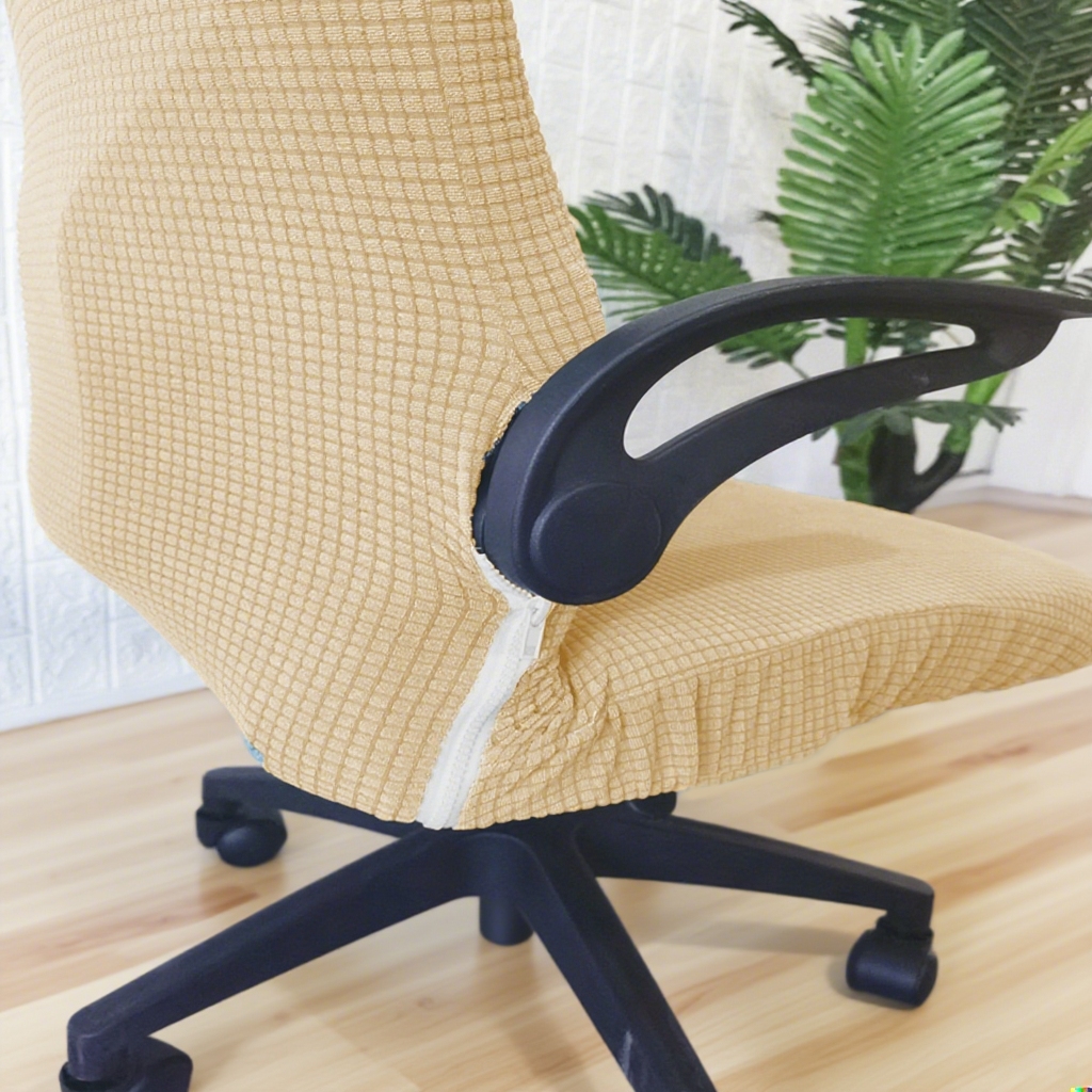 91家纺网 家纺一手货源 找家纺 壹零特色家纺 2025新款弹力玉米粒防水华夫格头枕椅套 豪华办公椅子套 米黄