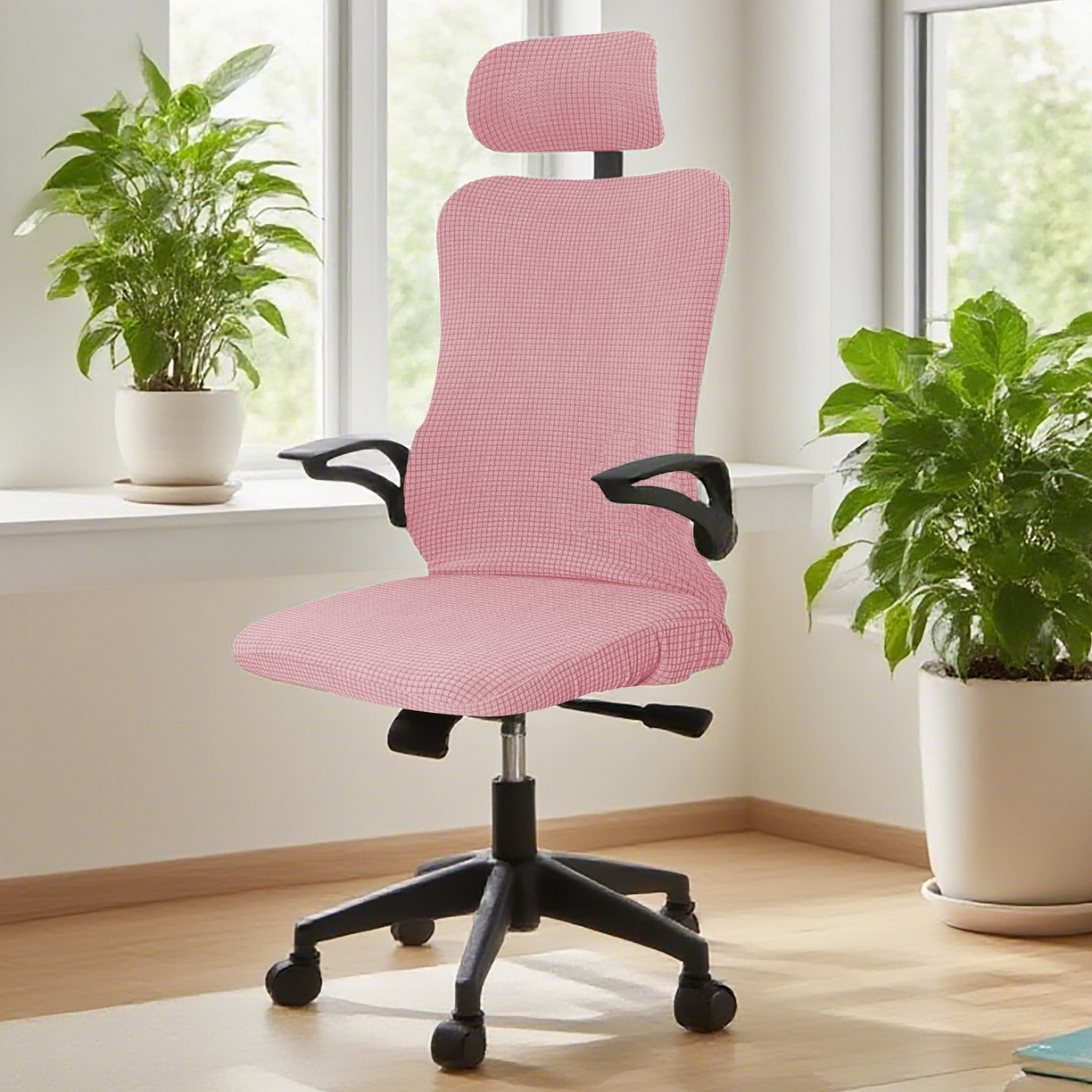 91家纺网 家纺一手货源 找家纺 （总）壹零特色家纺 2025新款弹力玉米粒防水华夫格头枕椅套 豪华办公椅子套