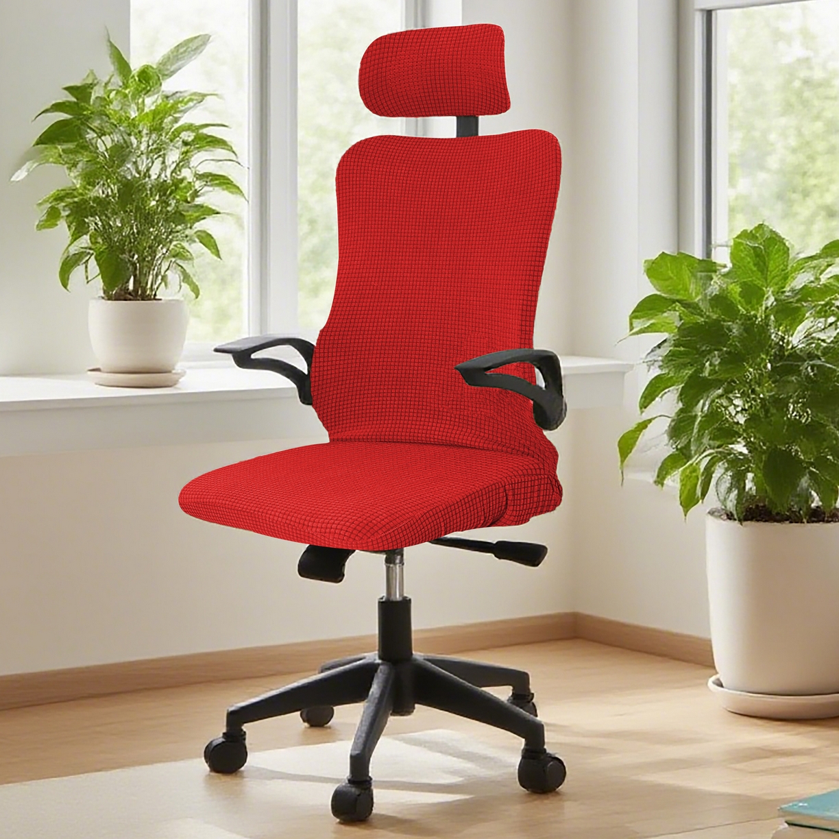 91家纺网 家纺一手货源 找家纺 （总）壹零特色家纺 2025新款弹力玉米粒防水华夫格头枕椅套 豪华办公椅子套