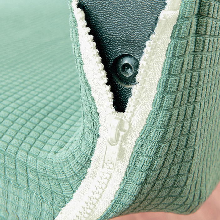 91家纺网 家纺一手货源 找家纺 壹零特色家纺 2025新款弹力玉米粒防水华夫格头枕椅套 豪华办公椅子套 军绿