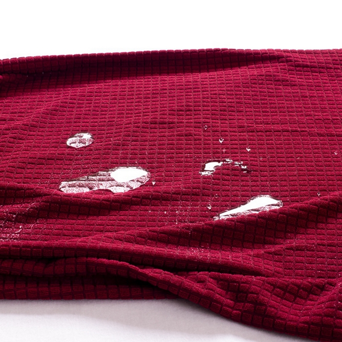 91家纺网 家纺一手货源 找家纺 壹零特色家纺 2025新款弹力玉米粒防水华夫格头枕椅套 豪华办公椅子套 酒红