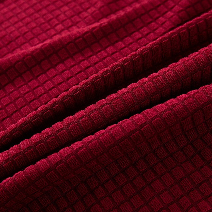 91家纺网 家纺一手货源 找家纺 壹零特色家纺 2025新款弹力玉米粒防水华夫格头枕椅套 豪华办公椅子套 酒红