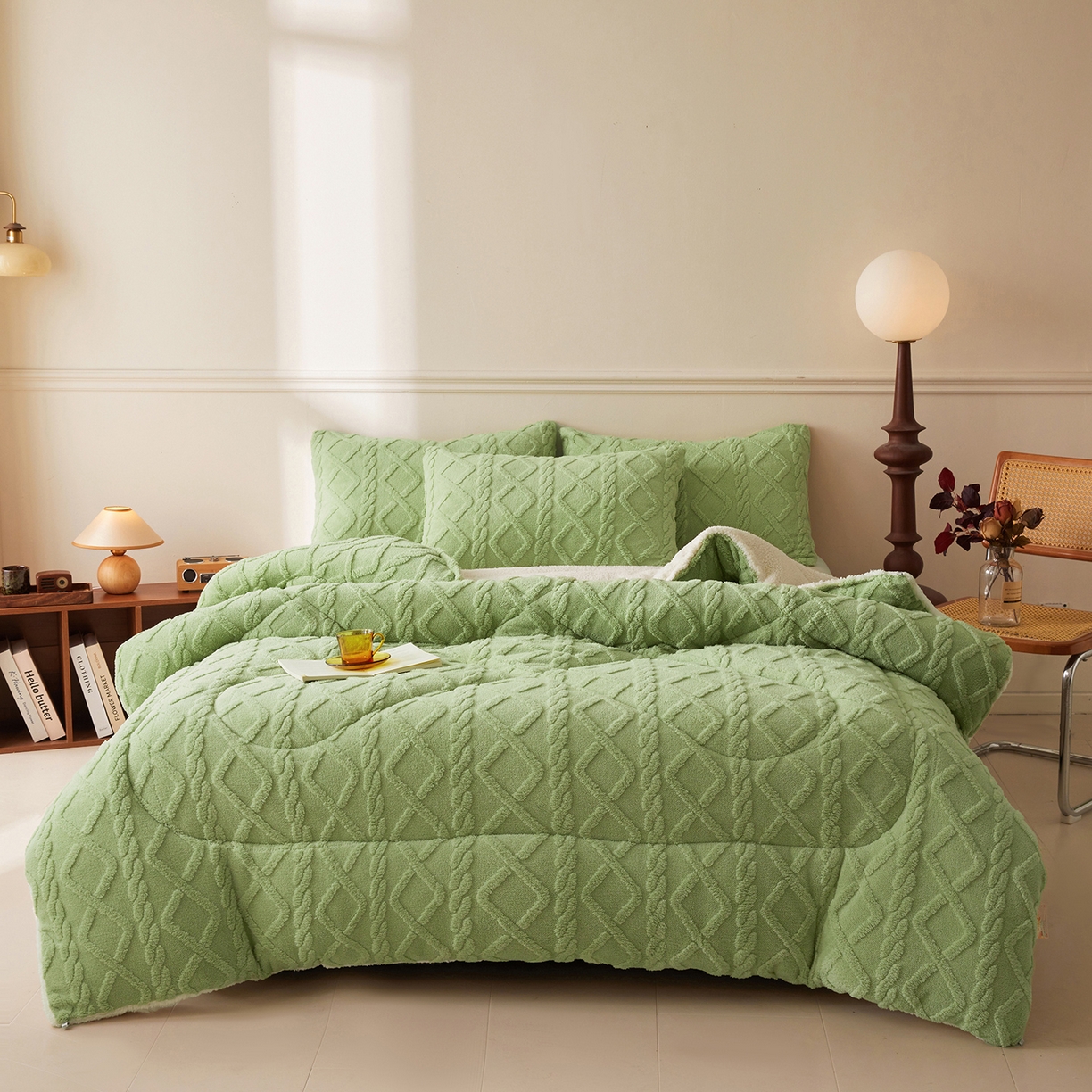 91家纺网 家纺一手货源 找家纺 晓时候 2025新款塔芙绒冬被羊羔绒北极绒加厚被子被芯 果绿