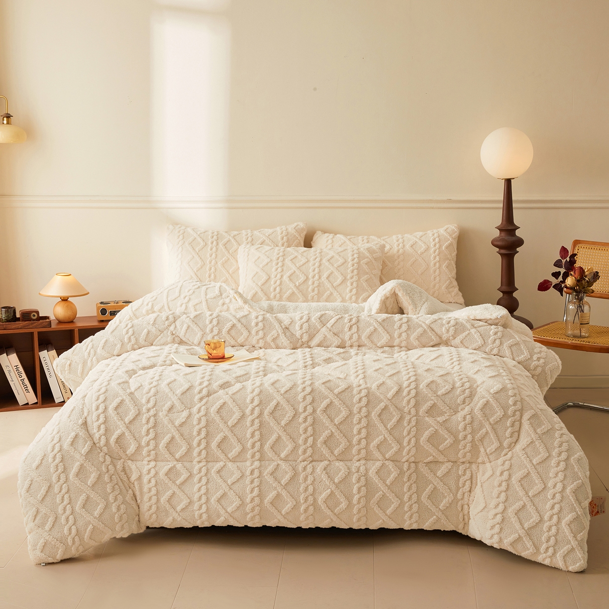 91家纺网 家纺一手货源 找家纺 晓时候 2025新款塔芙绒冬被羊羔绒北极绒加厚被子被芯 米白