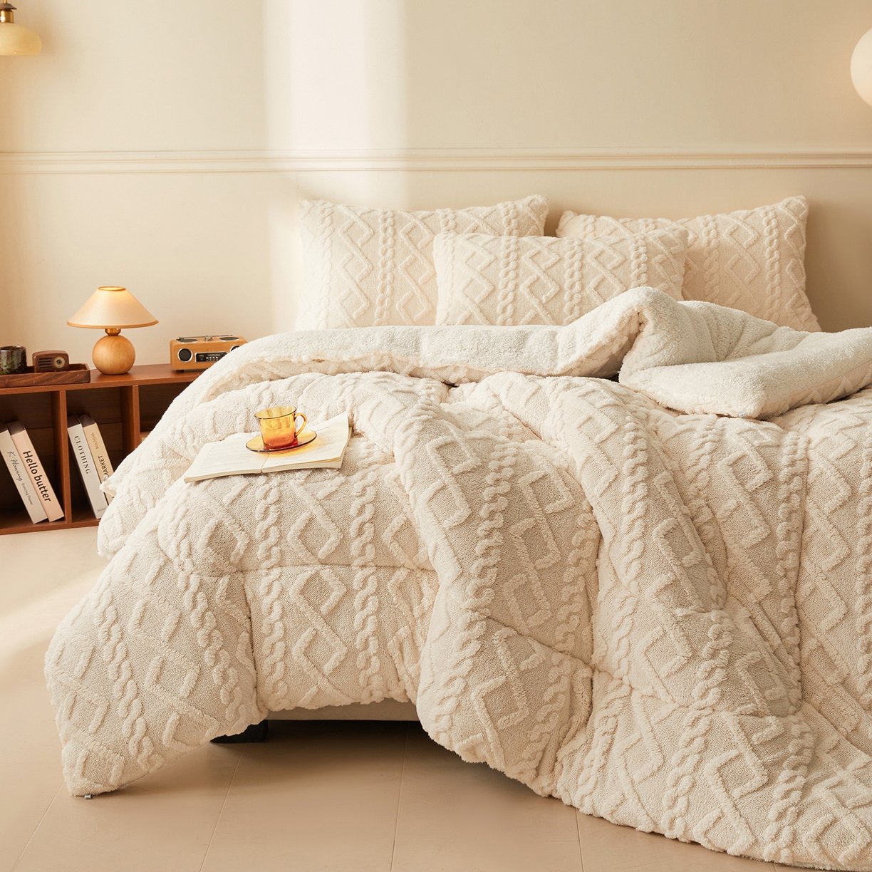 91家纺网 家纺一手货源 找家纺 晓时候 2025新款塔芙绒冬被羊羔绒北极绒加厚被子被芯 米白