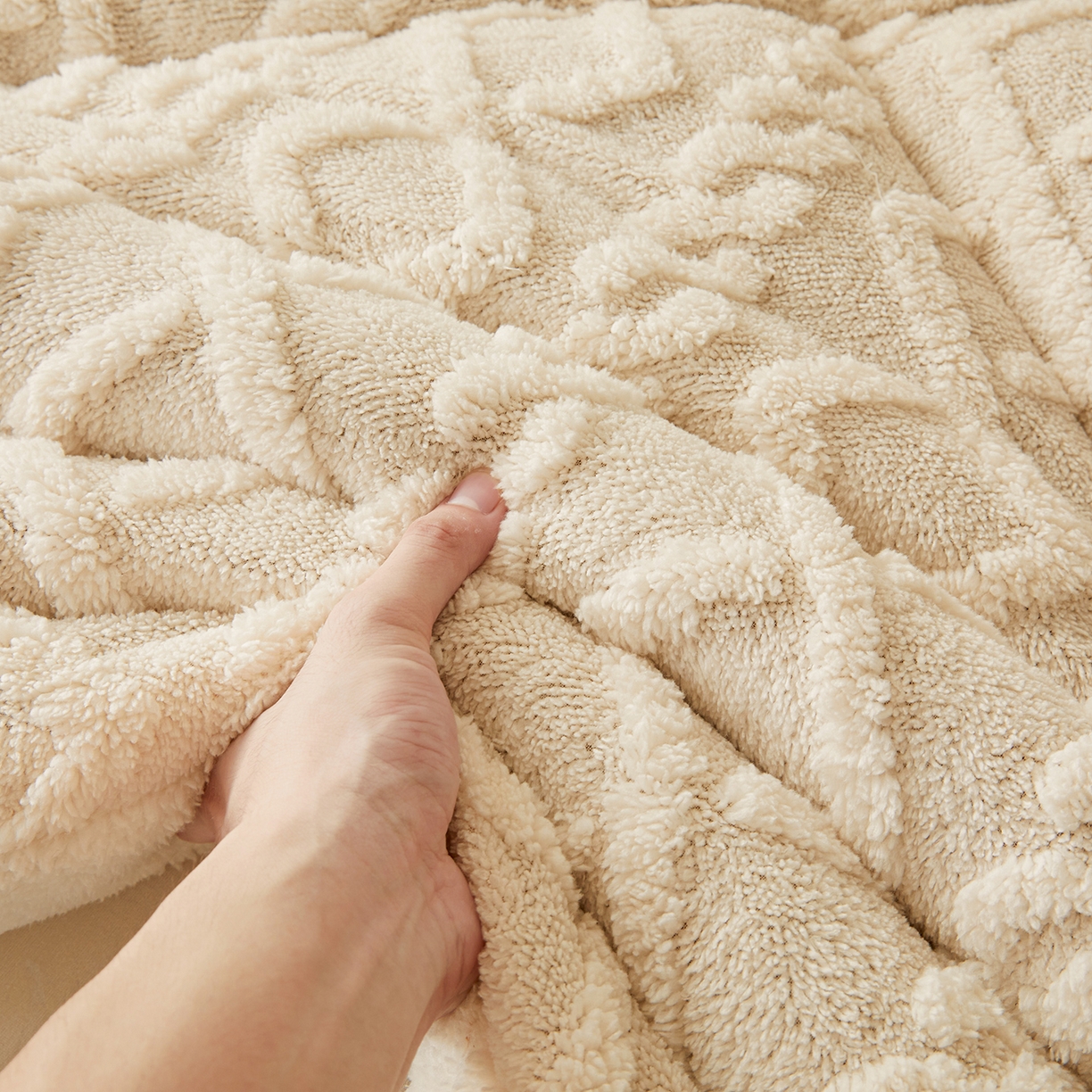 91家纺网 家纺一手货源 找家纺 晓时候 2025新款塔芙绒冬被羊羔绒北极绒加厚被子被芯 米白