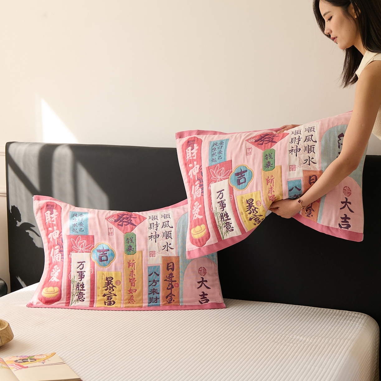 91家纺网 家纺一手货源 找家纺 （总）沐瑟家纺 2025新款纯棉纱布枕巾八层枕巾-發