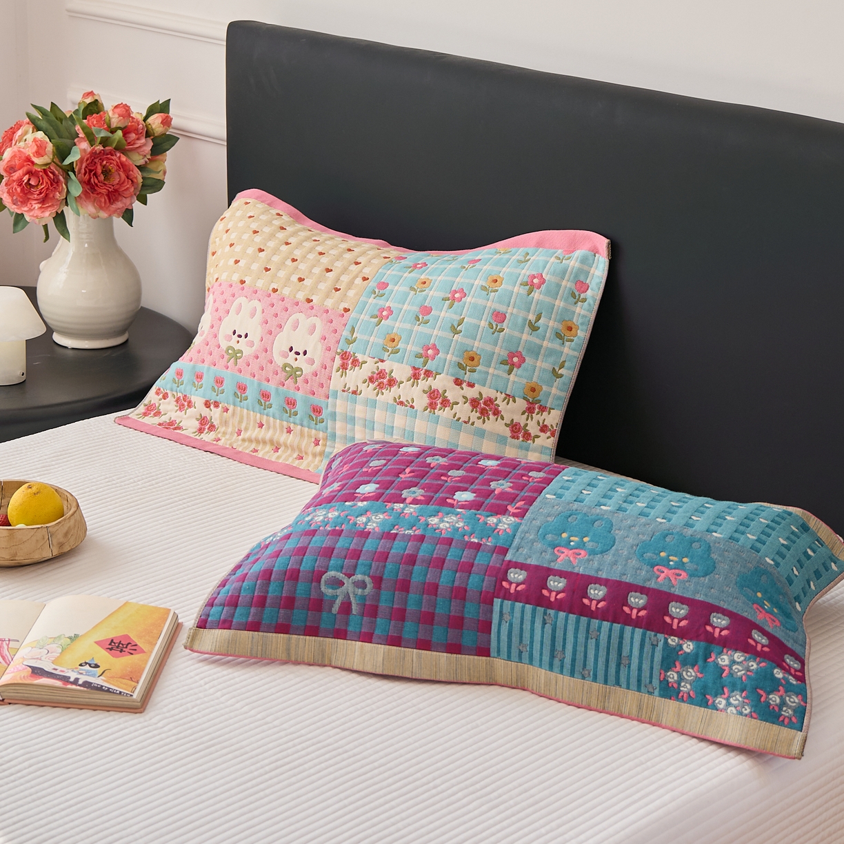 91家纺网 家纺一手货源 找家纺 沐瑟家纺 2025新款纯棉纱布枕巾八层枕巾-發 小花兔