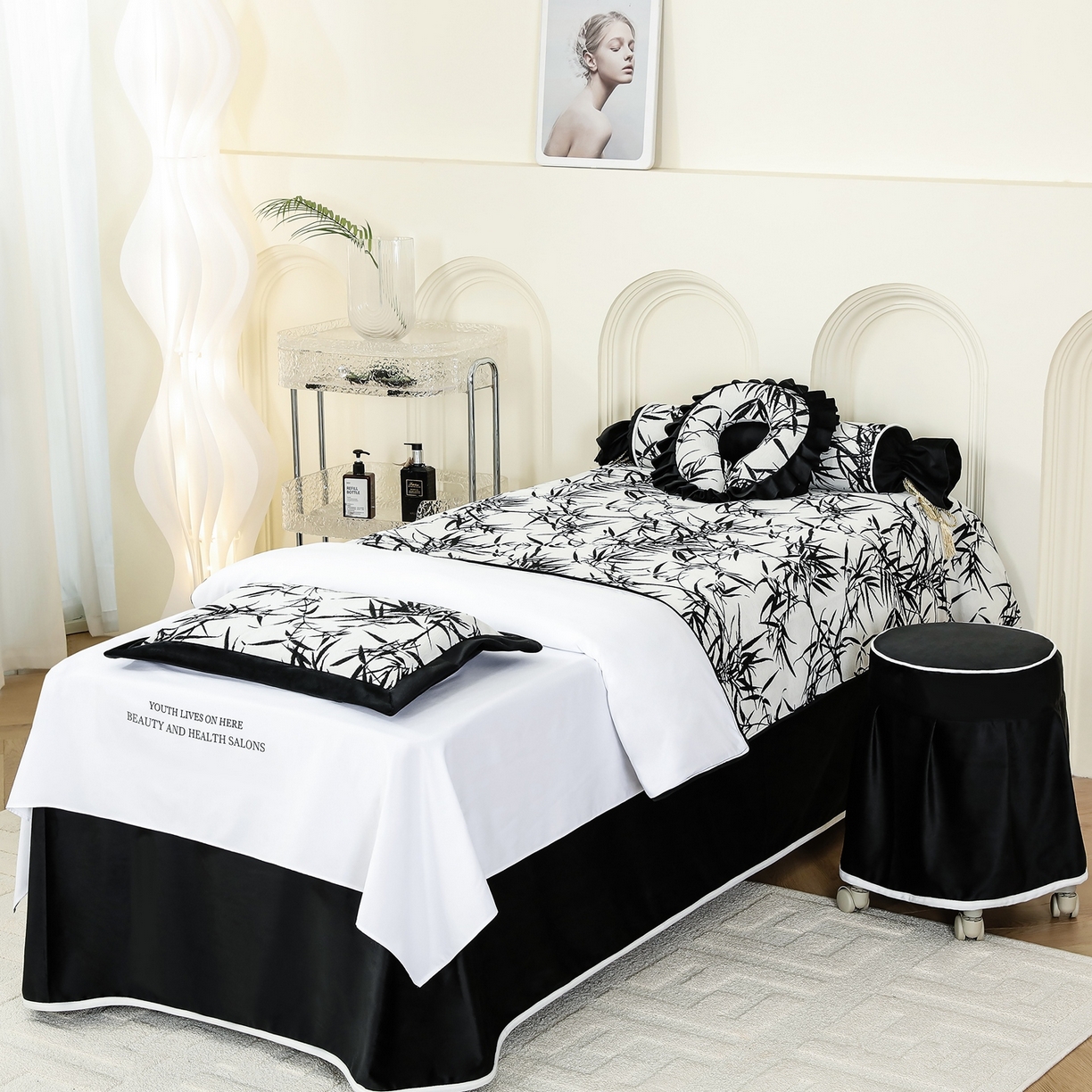 千姿坊美 容床罩 2025新款秋冬美 容床罩四件套-绮梦花园 竹韵